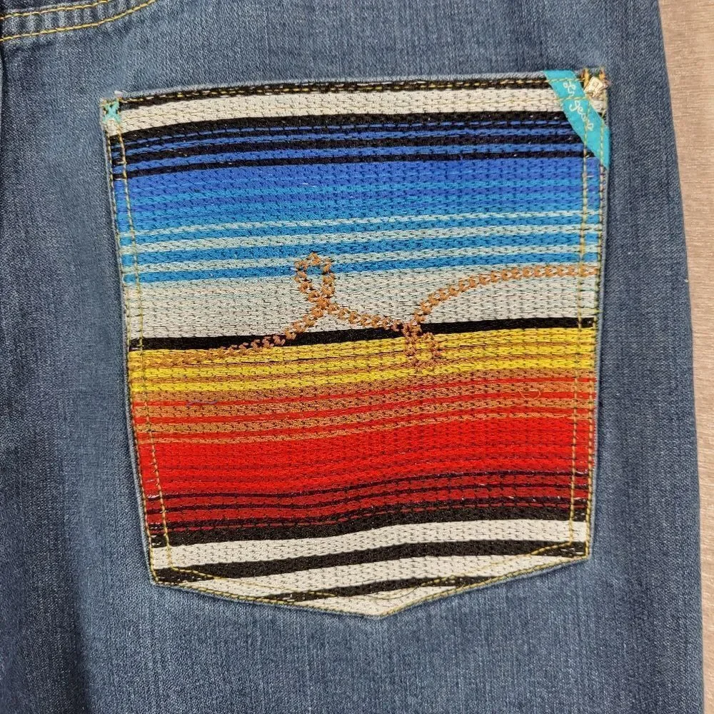 LRG Colorful Embroidered Wide Leg Baggy Denim Jeans